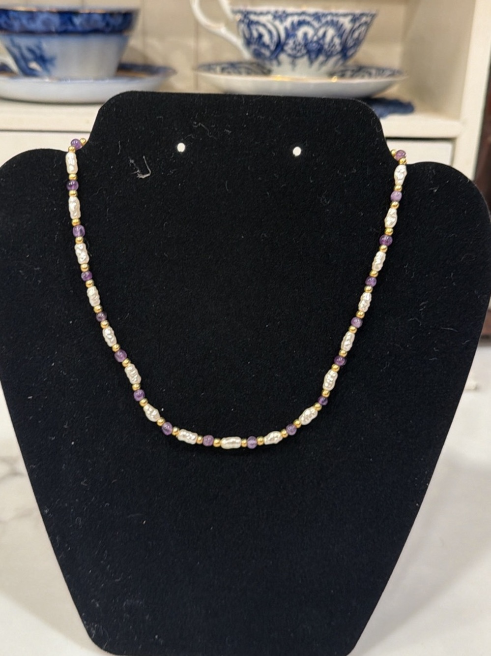 Delicate Pearl and Amethyst Beaded Necklace
